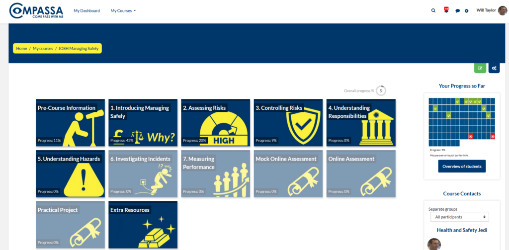 IOSH Managing Safely Online eLearning Course Main Course Page