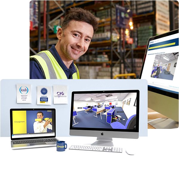 Demo of IOSH NEBOSH CPD Health and safety video eLearning online courses on a PC and laptop