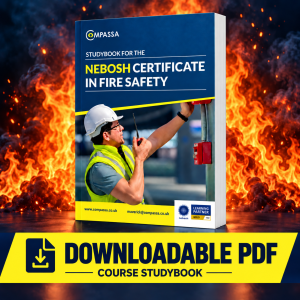 NEBOSH Certificate in Fire Safety course studybook – downloadable PDF with fire background